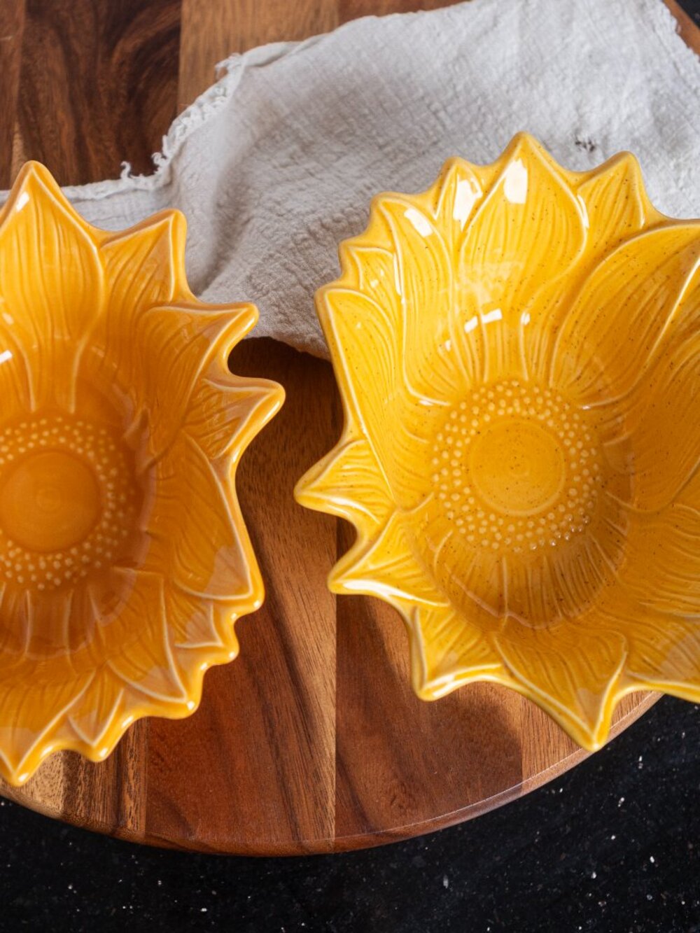 Vintage Appolia Sunflower Serving Dish Set Yellow Ceramic Bowls | French Pottery